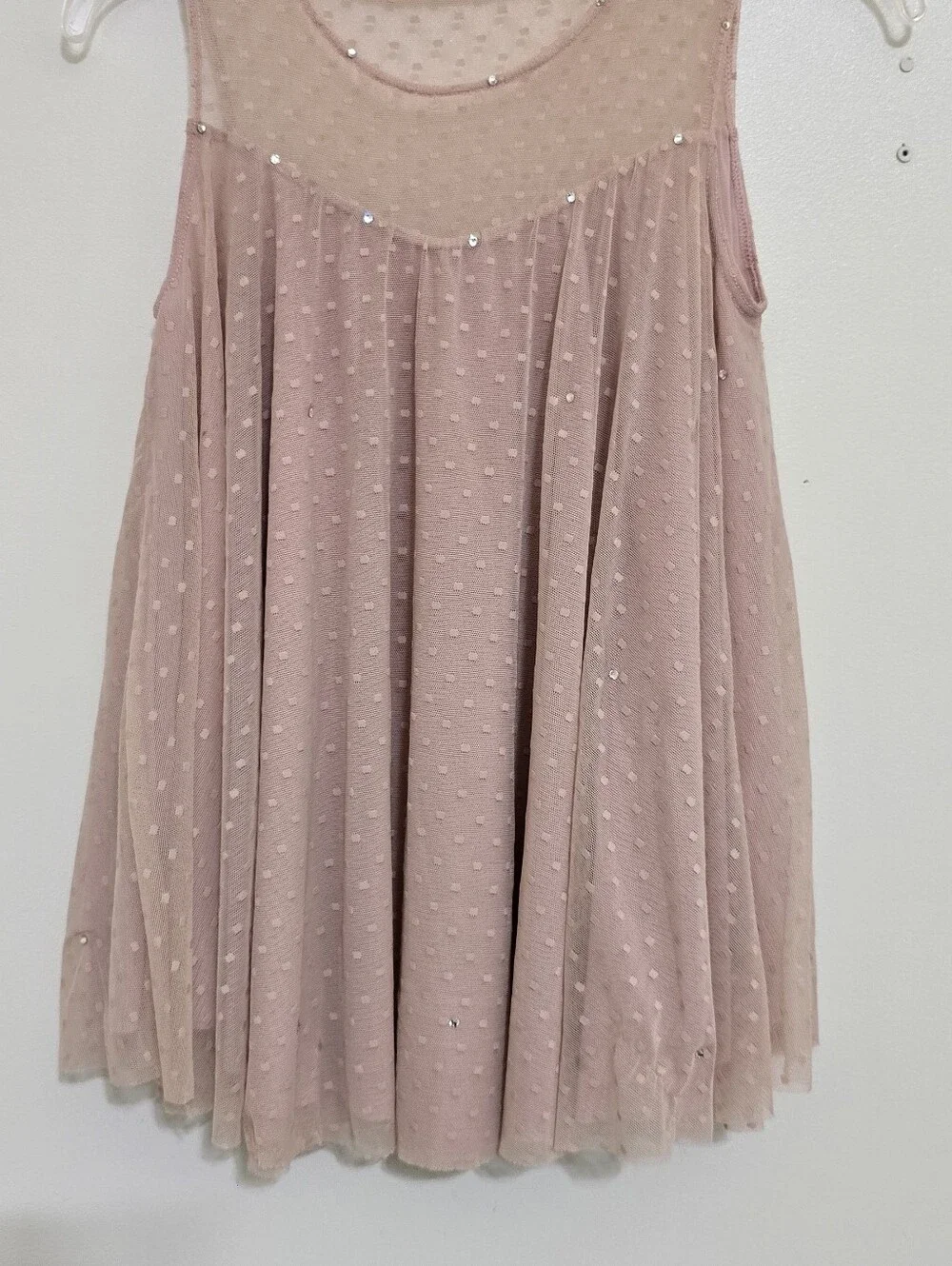 WEISSMAN girls size Large Sleeveless Sequin Mesh Tulle Babydoll Dance Dress Pink
